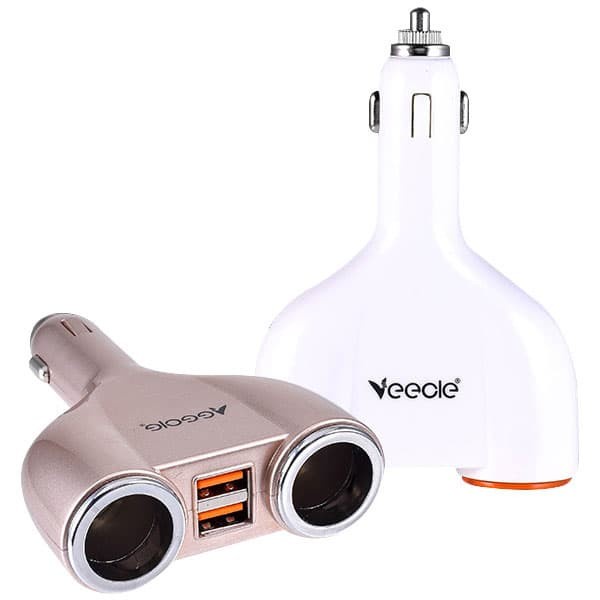 Veecle USB Car Charger 2 Port dengan 2 Cigar Plug 130W - KY-512 - Black