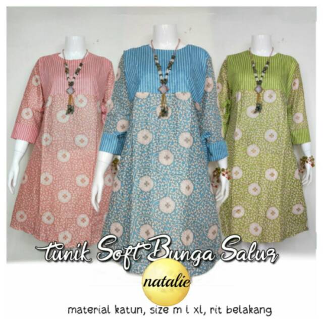 Tunik Bunga Salur/Tunik Wanita Muslimah/Tunik Batik Modern