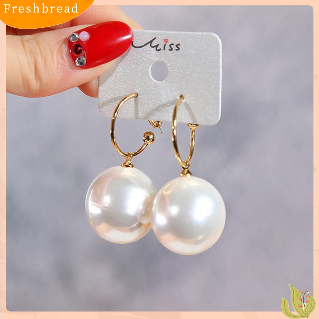 Terlaris Women Fashion C-shape Faux Pearl Dangle Pendant Ear Stud Earring Jewelry Gift