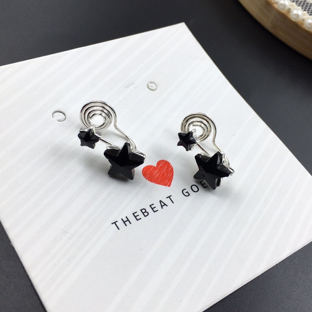 Anting Klip Tanpa Tindik Desain Bintang Kristal Warna Hitam Untuk Wanita