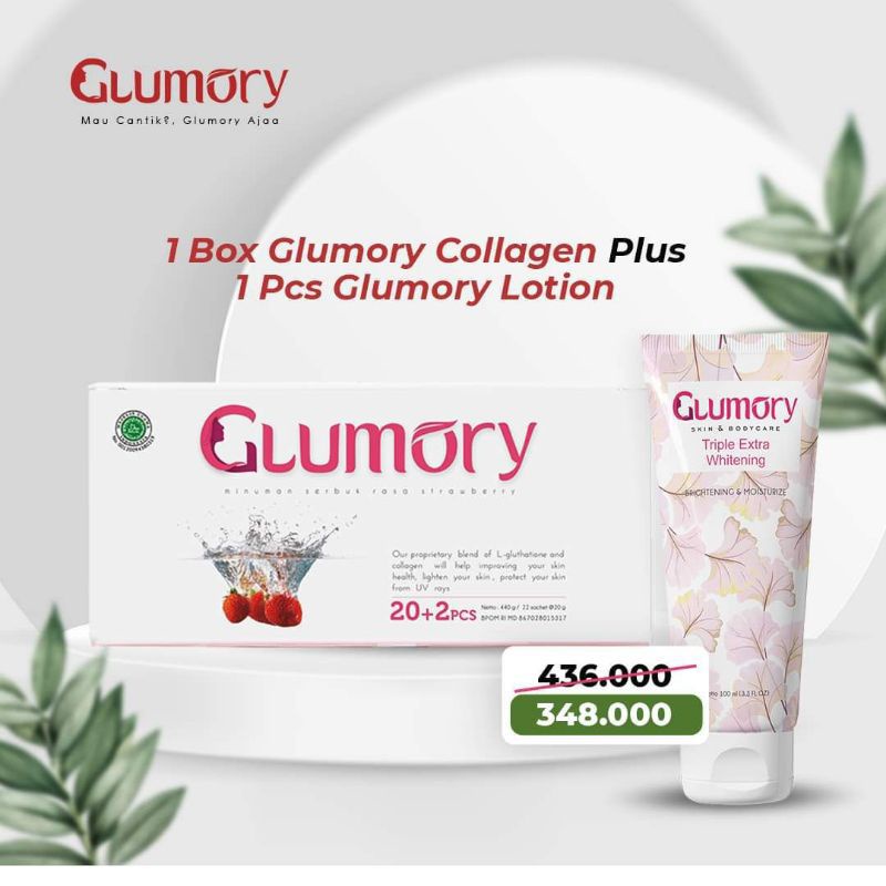 Glumory isi 22 Sachet + Whitening Body Lotion / Susu Kolagen-Glumory Beauty Drink / Glumory Collagen