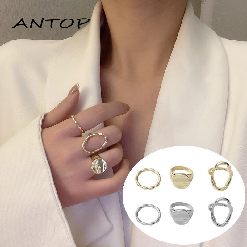 3pcs Cincin Jari Telunjuk Desain Geometri Hollow Untuk Wanita