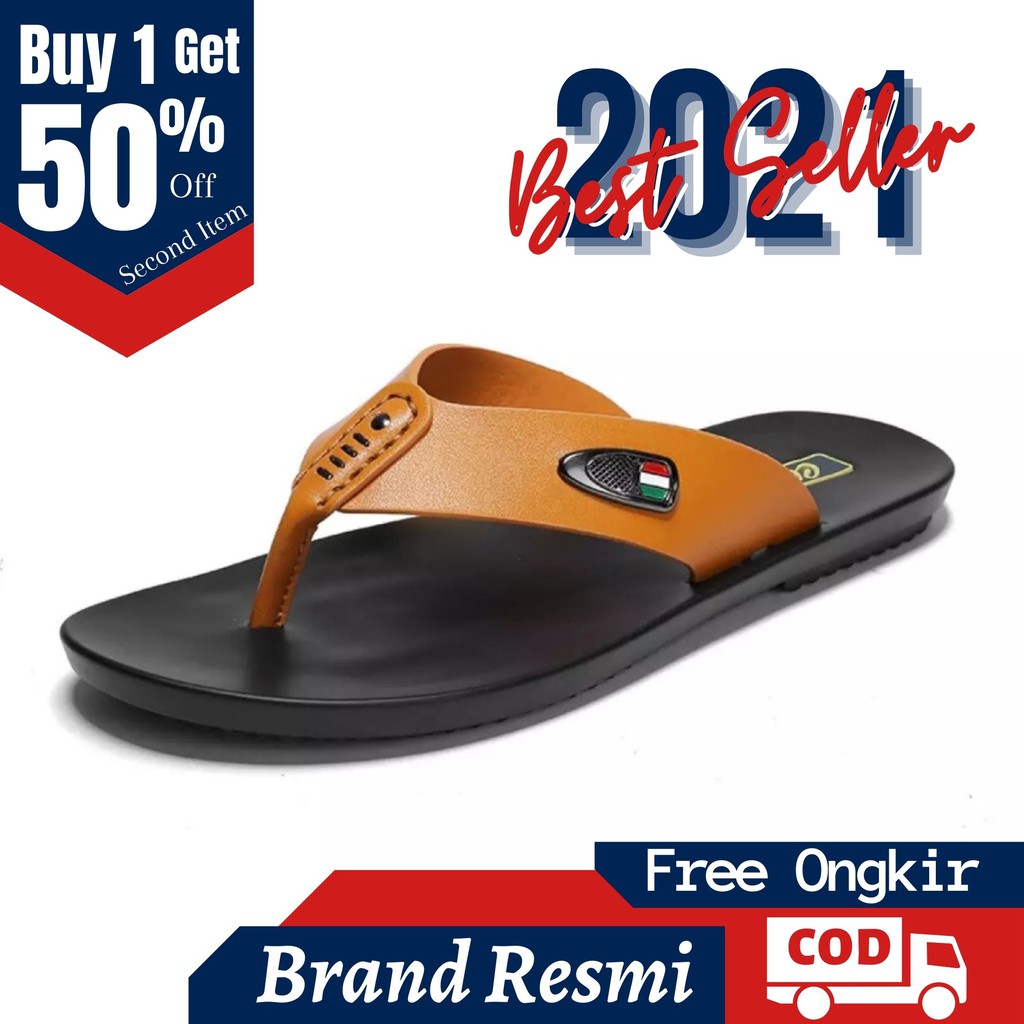  Sandal  Pria Model Japit Bahan Kulit Anti  Slip anti  licin  