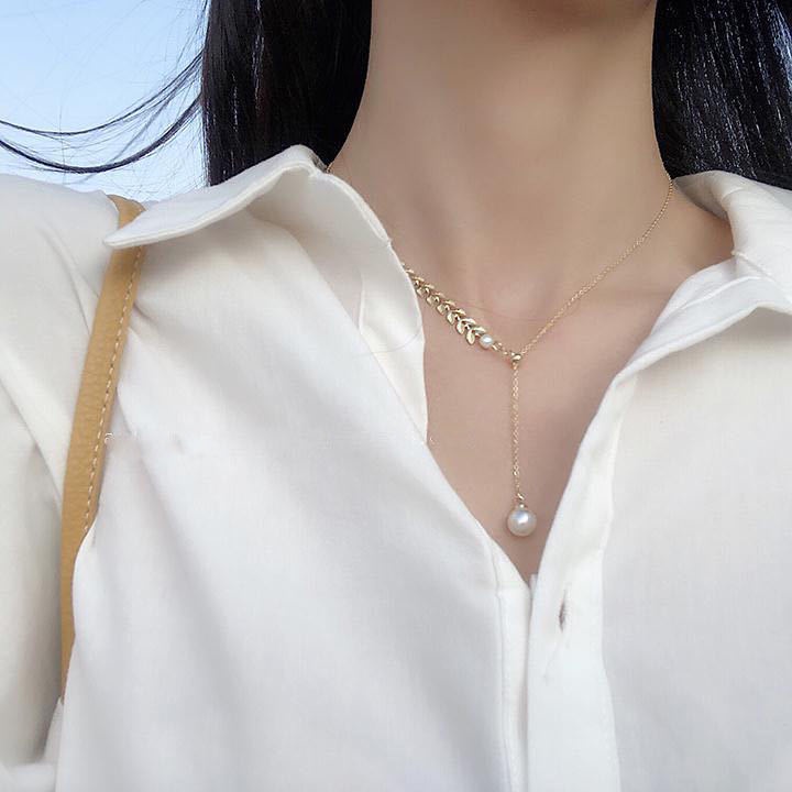 Simple temperament wheat ear pearl pendant necklace high sense clavicle chain necklace 210807