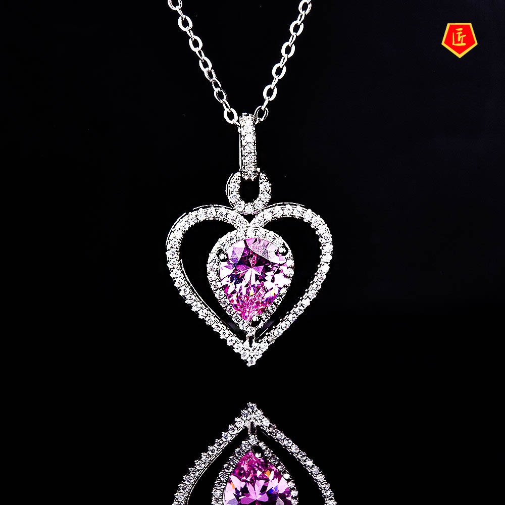 [Ready Stock]Yellow Diamond Love Heart Pendant Colored Gems Necklace Simple Fashion