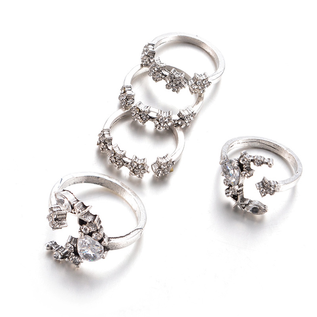 Hu Hu Hu Hu Hu Alat Bantu Pasang Kacamata♡ 5pcs Cincin Jari Bahan Alloy Aksen Berlian Imitasi Untuk Klub