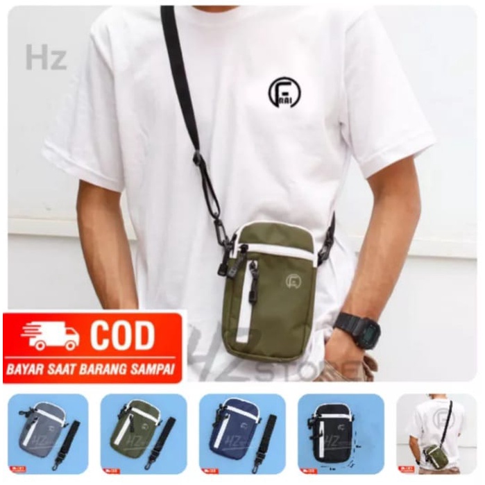 tas selempang pria fahz bahan kanvas polos selendang hp dan uang