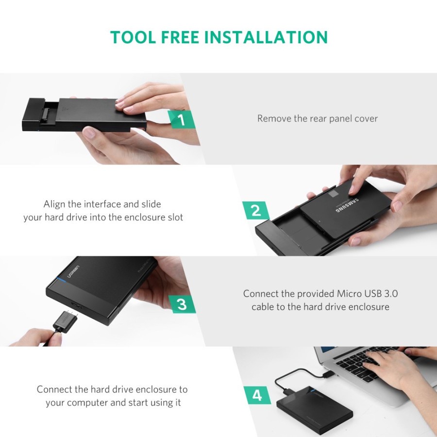 Ugreen Casing Enclosure HDD 2.5&quot; SATA With USB 3.0 Cable