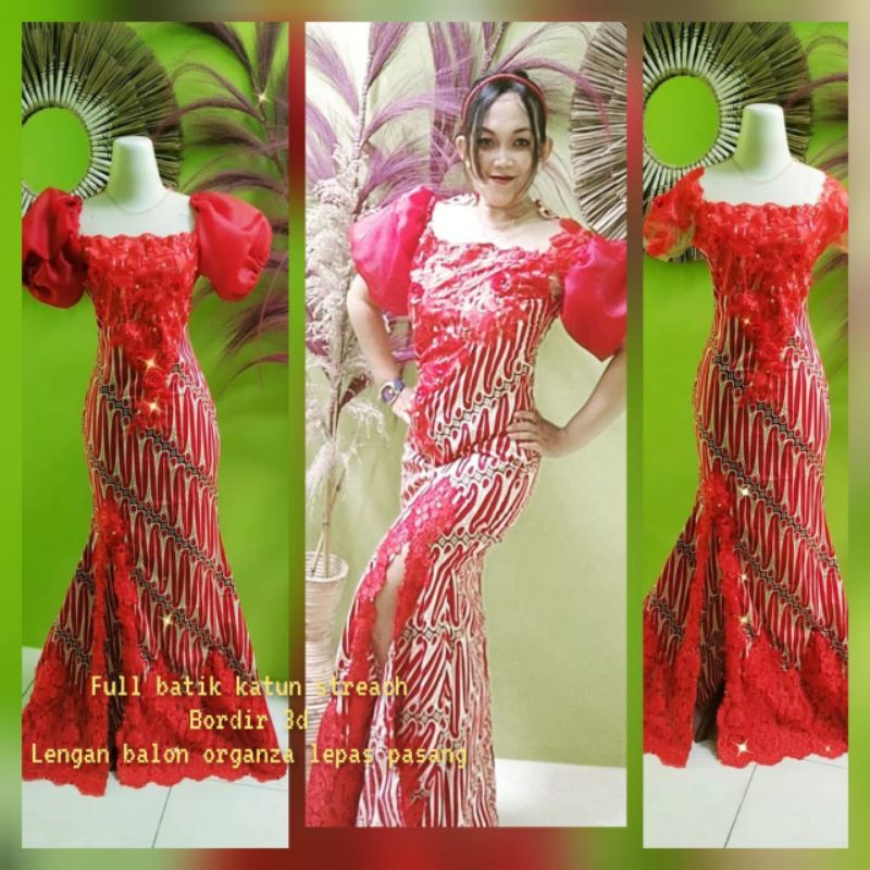 baju singer/baju penyanyi/baju batik/baju pesta/full katun streach lurik merah