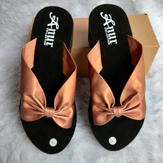 ANUR-sendal wedges spons wanita selop ban fita  tinggi 6 cm