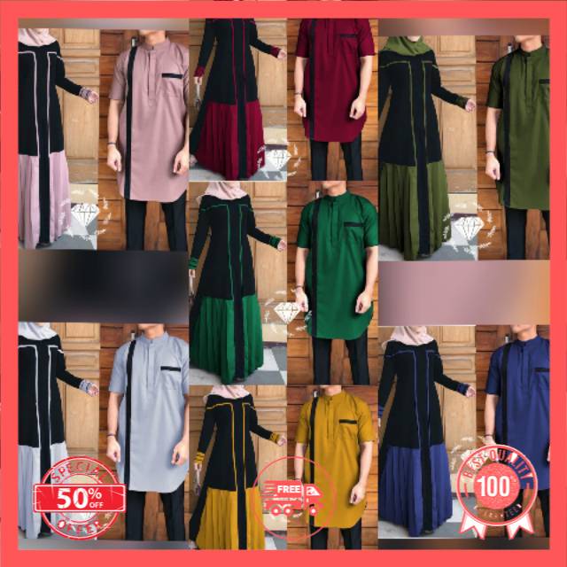 KATAKITA MOSCREPE COUPLE MIKELA/ COUPLE GAMIS BRUKAT TILE DAN KEMEJA MOSCREPE/ COUPLE GAMIS PESTA/ C