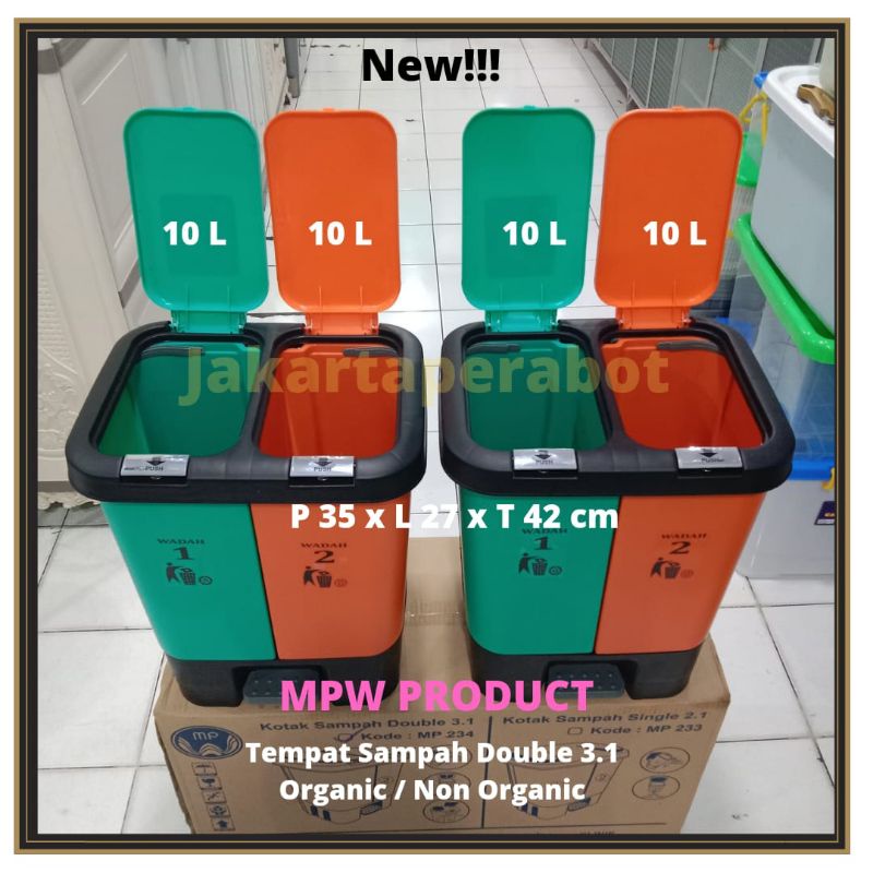 NEW MPW Produck  - Kotak Sampah Injak 20 Liter / Tempat Sampah Injek 2 Warna Wadah Terpisah / Tempat Sampah Medis / Tempat Sampah Kertas / Tempat Sampah Kantor / Tempat Sampah Organic Non Organic