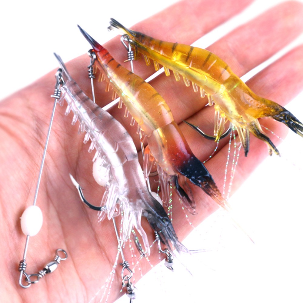 HENGJIA 3PCS/lot 7CM/6.4G Soft Shrimp Umpan Pancing Luminous Udang Tiruan Fishing Lure Ikan Bait Bass Swimbait Tackle