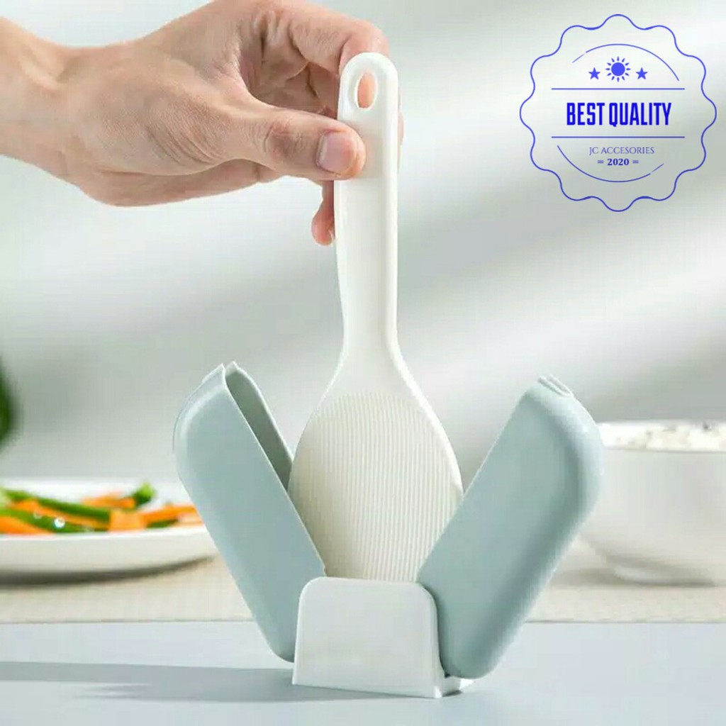 (FO) Sendok Centong Nasi + AUTOMATIC Cover Pelindung Shamoji Rice Spoon Paddle Warna Biru