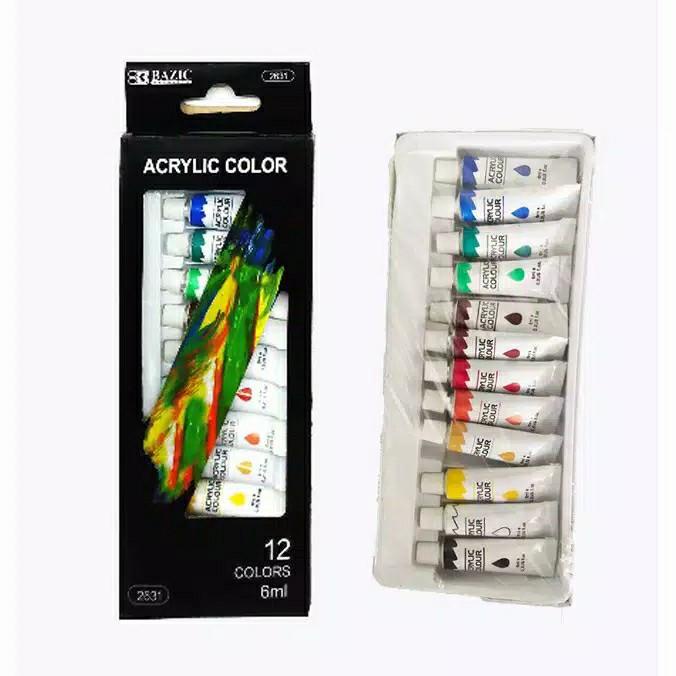 

SET 12 COLOR BAZIC ACRYLIC PAINT CAT AKRILIK Berkualitas