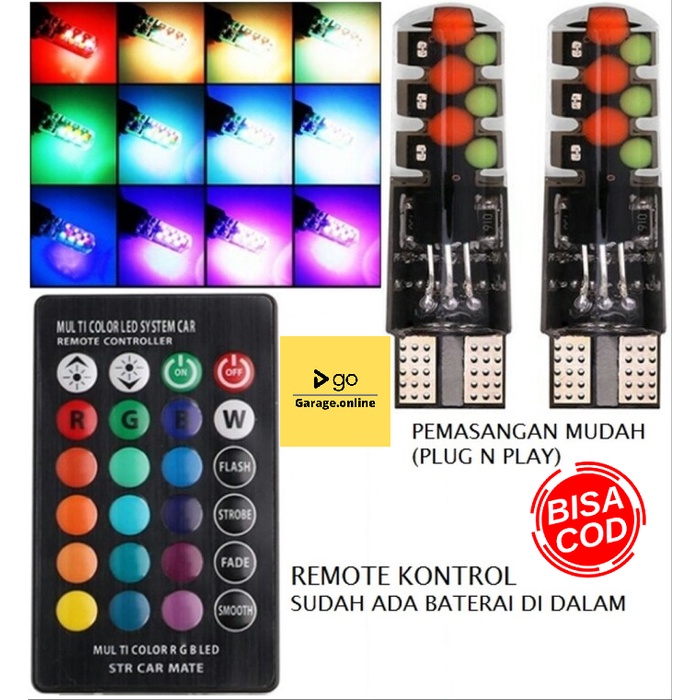 LED Lampu Mobil Motor T10 RGB Jelly ISI 2pcs Remote 12V Senja Sen Sein Kota Termurah