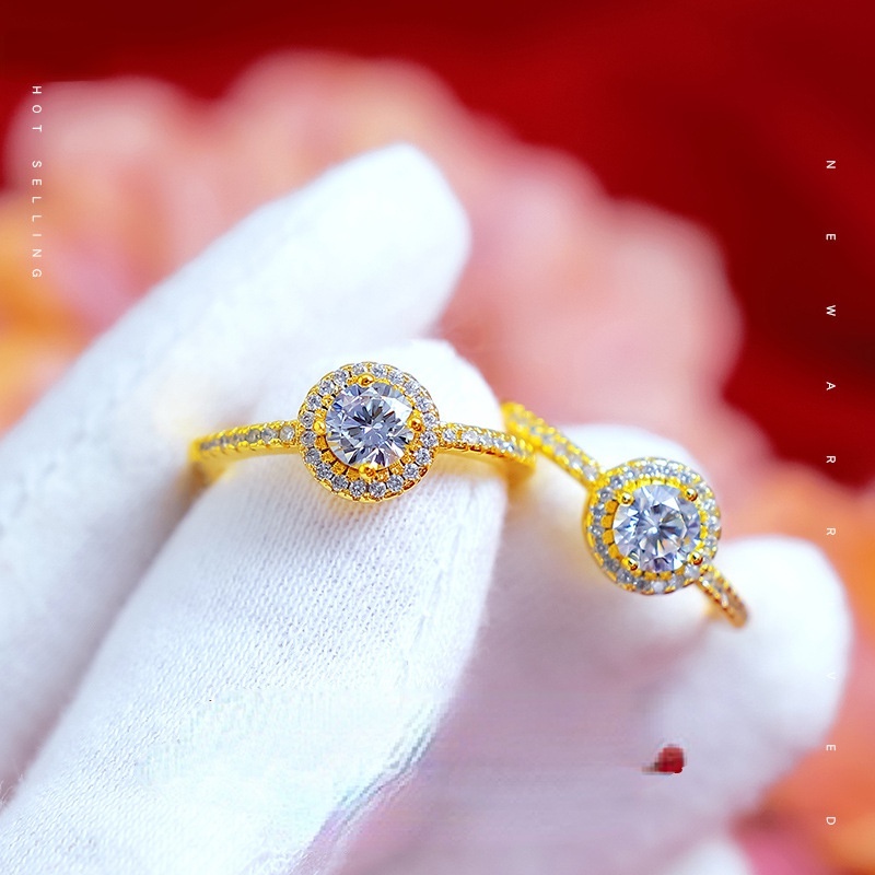 Cincin Berlian Mosanite 18K Gold Asli Gaya Jepang Dan Korea Dapat Disesuaikan Untuk Wanita