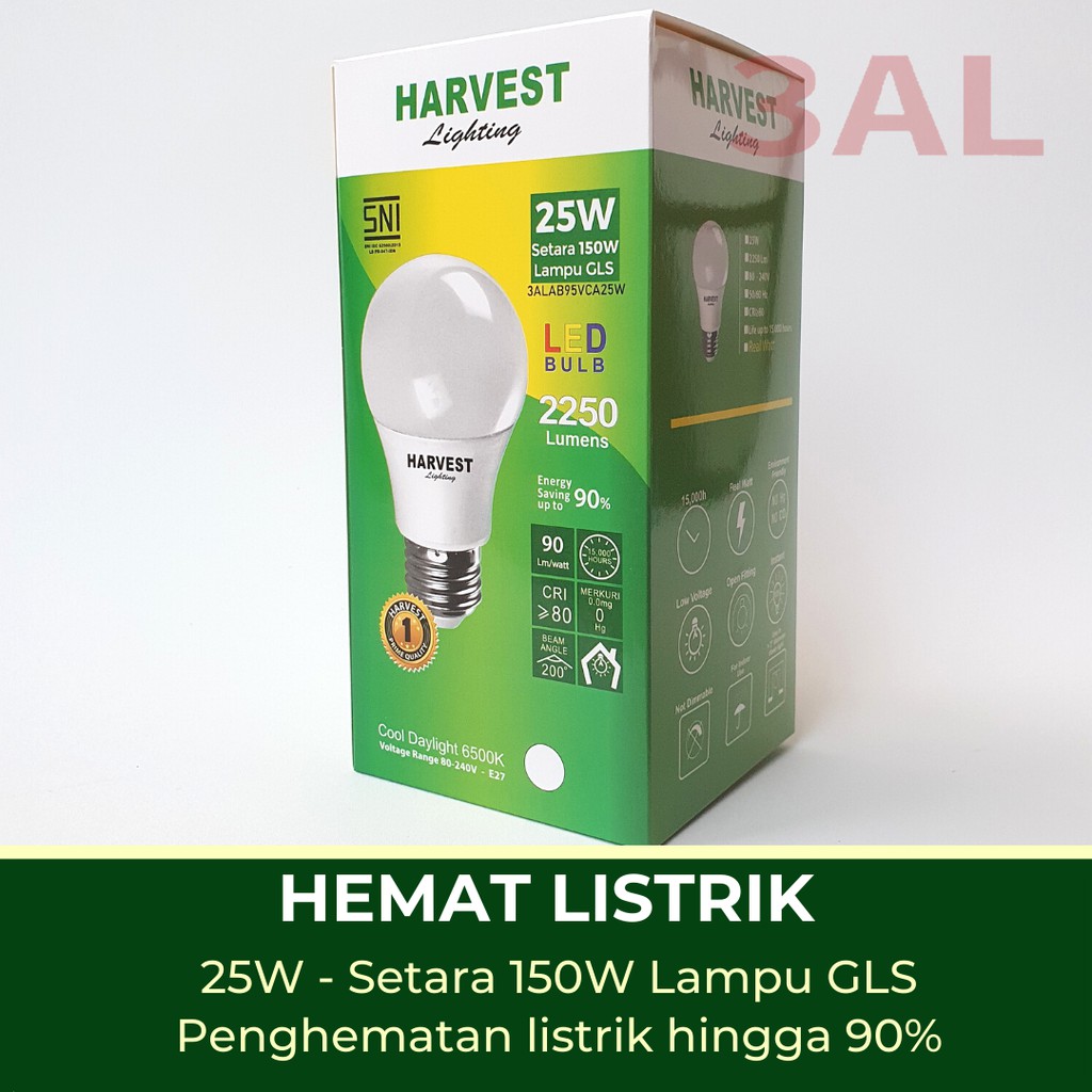 25W - Paket DUO - HARVEST LIGHTING Lampu Bohlam LED A Bulb  25 Watt Lampu Hemat Energi Original Bersertifikasi SNI dan Bergaransi