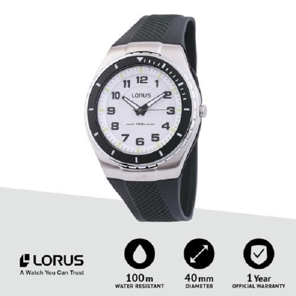Jam Tangan Sport Analog LORUS R2333LX-9 White Dial Green Original