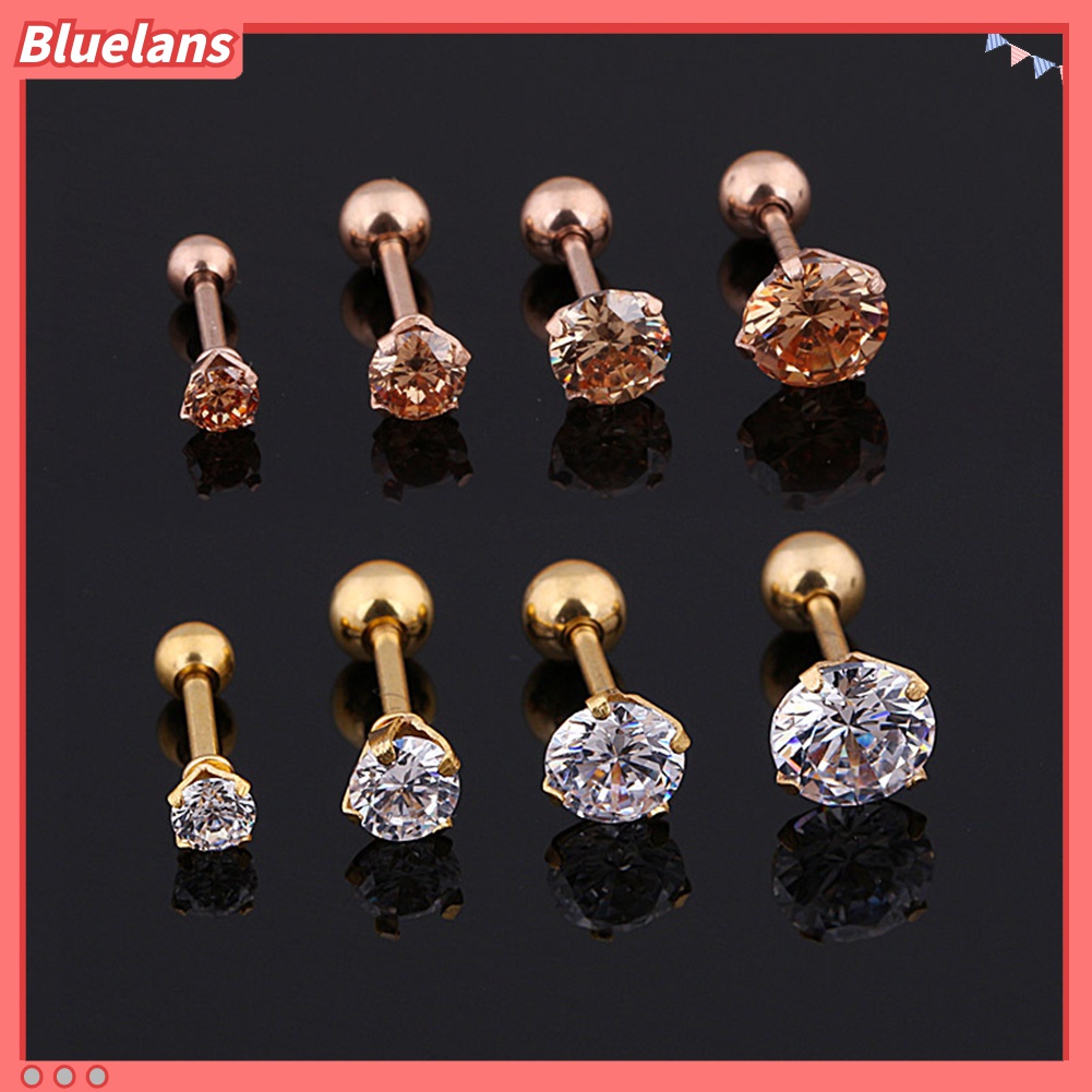 1pc Anting Stud Cubic Zirconia Bahan Titanium Steel Untuk Unisex