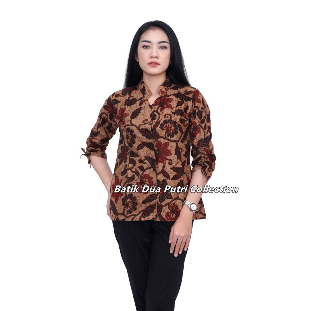 Batik Couple Blouse Batik Wanita Atasan Batik Lengan Serut Hem Batik Pria Lengan Pendek