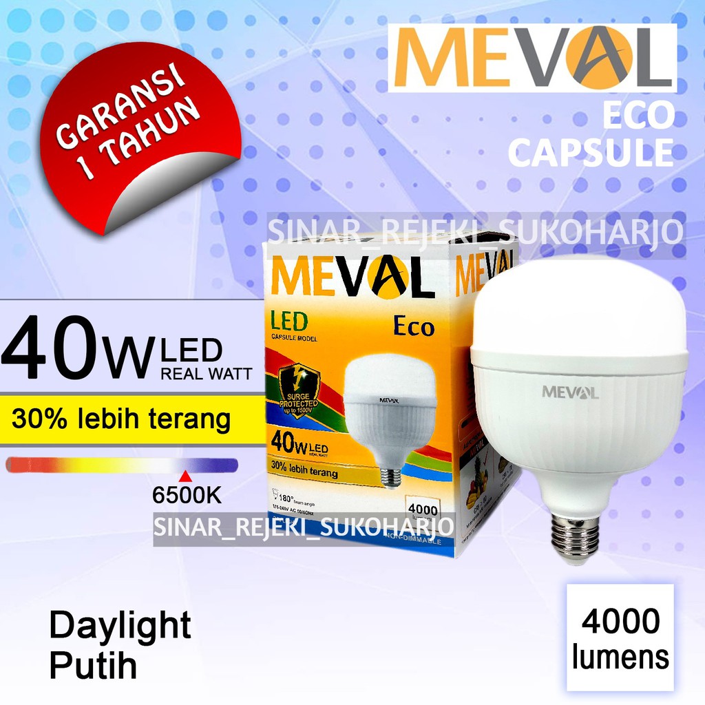 MEVAL Eco Lampu LED Kapsul 40W Putih