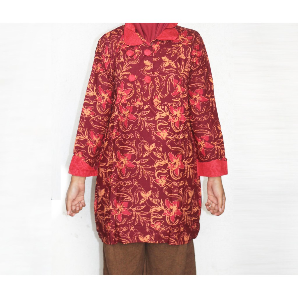 Blouse Batik Wanita I Blus Batik I Blus Kerja Wanita Batik Ekasari-SIZE XL