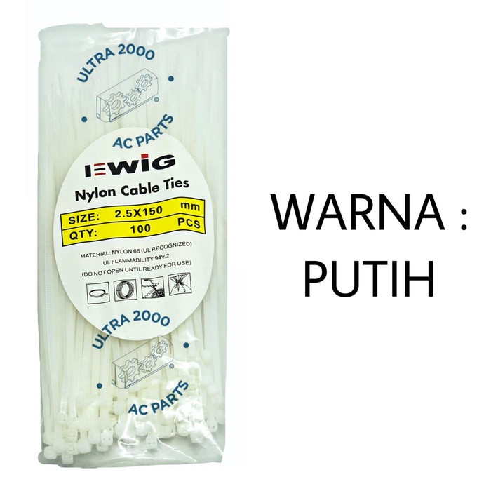 

ORGANIZER-DOCUMENT- CABLE TIES / KABEL TIES WARNA EWIG 2.5 MM X 15 CM - PUTIH -DOCUMENT-ORGANIZER.