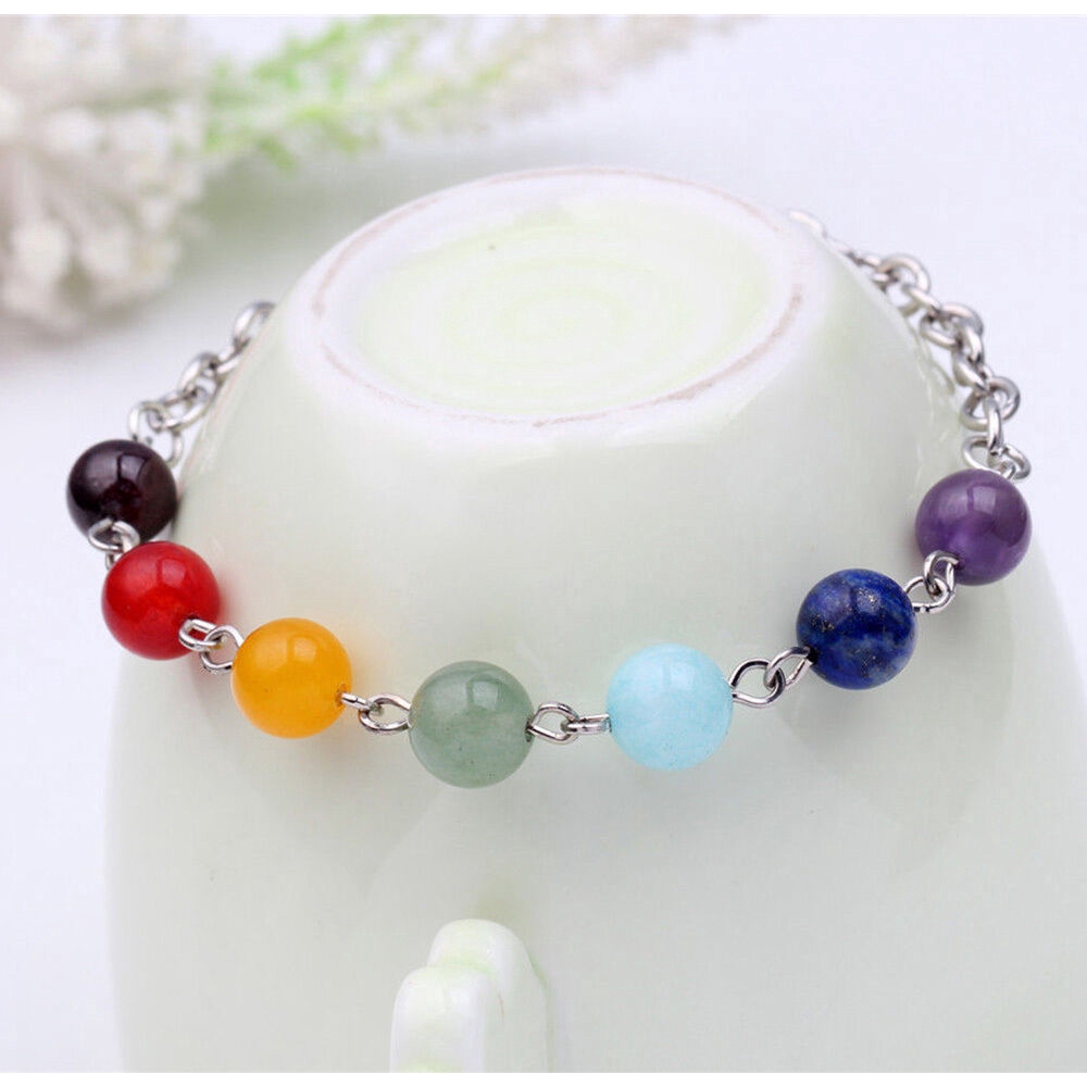 Gelang Tangan 7 Manik-manik Batu Chakra Reiki Efek Penyembuhan untuk Yoga/Kesehatan