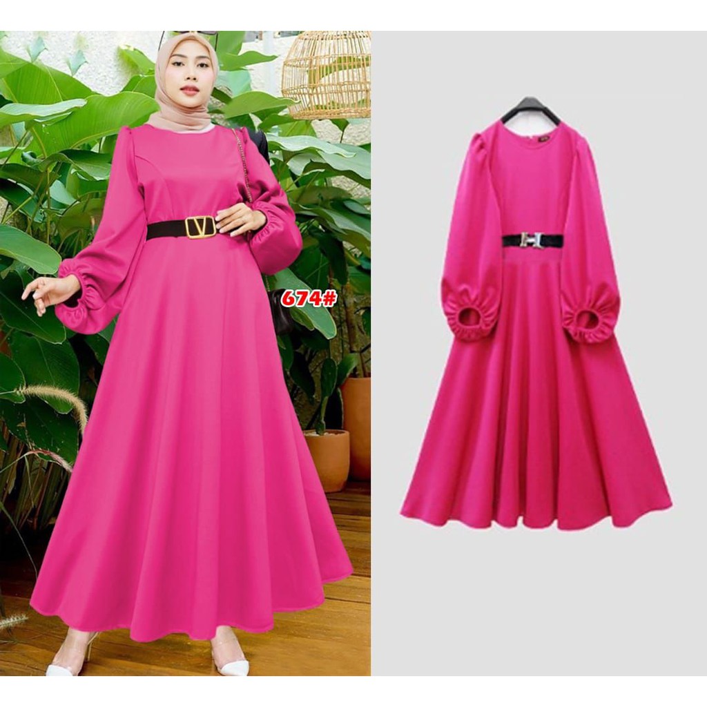 Jessicacollectionn 674# Dress maxi fashion wanita scuba +FREE BELT V