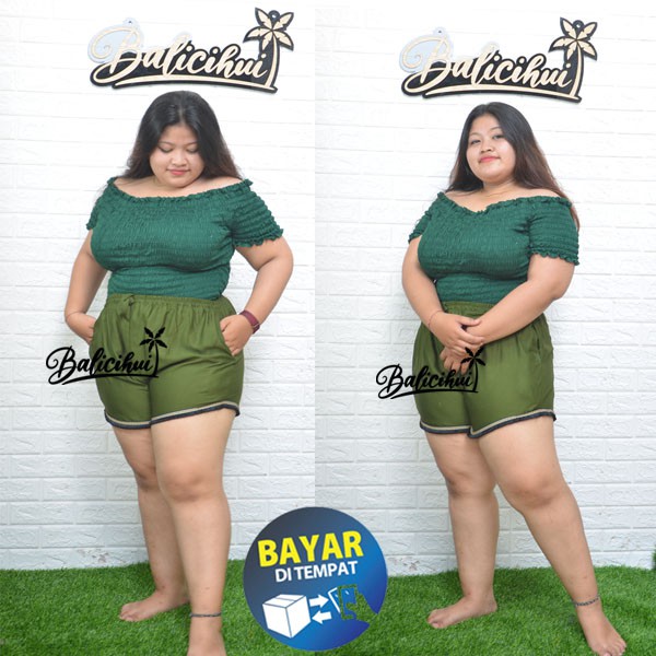 Balicihui Celana Pendek Rumbai Jumbo Celana Pendek Wanita Celana Kasual Plus Size Big Size