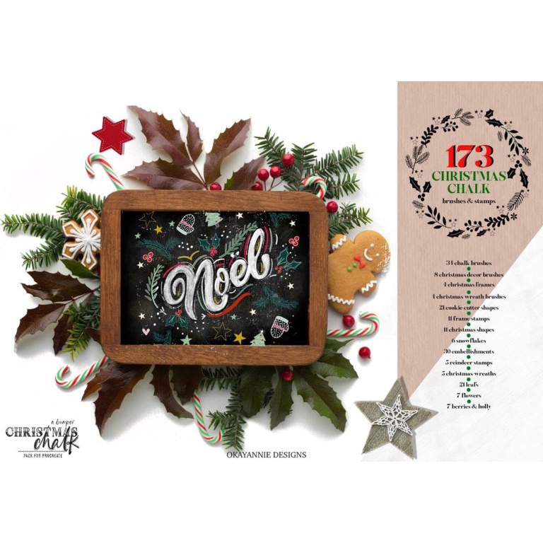 Procreate Brush - Festive Chalk Stamps Brushset with Paper