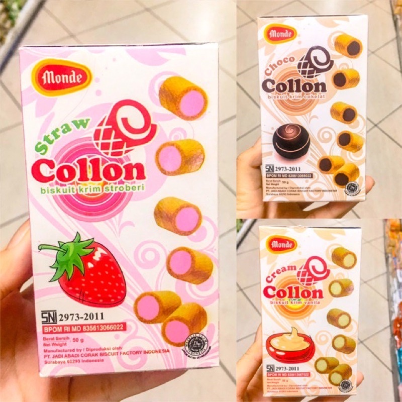 

Monde Collon 50gram Biskuit Roll Isi Krim Strawberry Coklat Vanilla