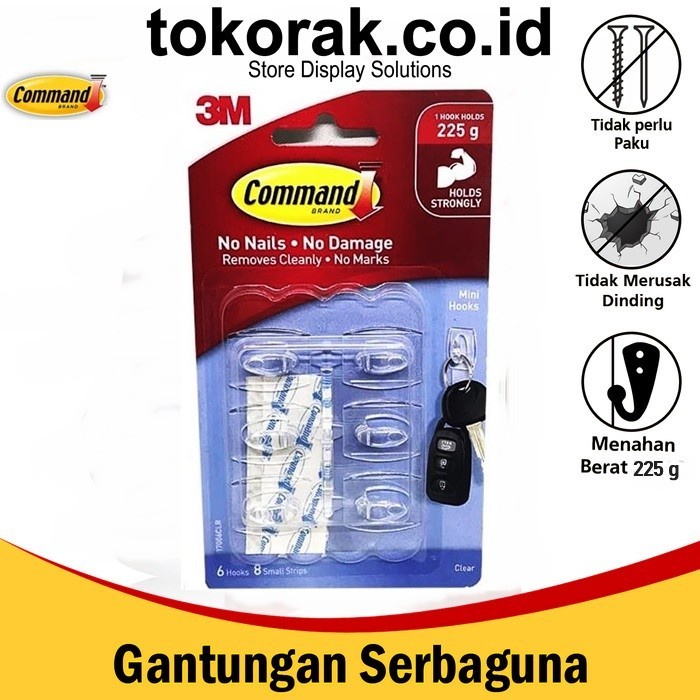 3M COMMAND GANTUNGAN SERBAGUNA CLEAR 17006CLR - MINI HOOK