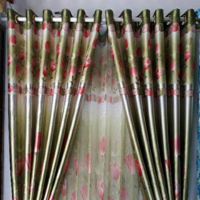 Gorden Blackout Motif Bunga Tulip Kecil Bonus Tali