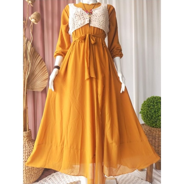 Gamis rompi rajut lepas // gamis set rajut import// baku gamis wanita model terbaru