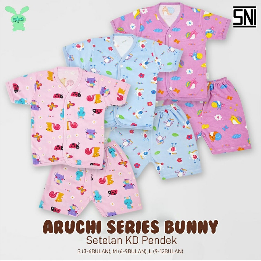 SALE Setelan Pendek Aruchi Motif Rainbow Elephant Deer Bunny Transport SNI NB S M L XL XXL bahan Lembut CBKS