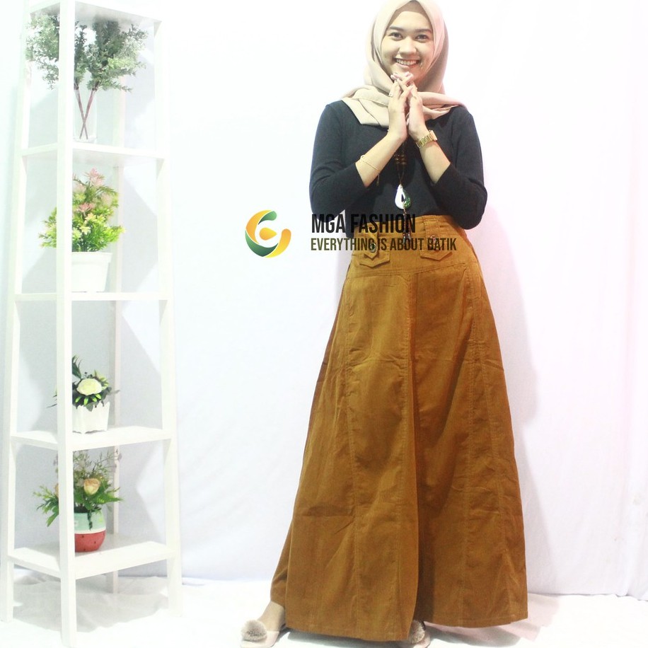 ARENSCLO - Rok Corduroy Panjang| Decorate Corduroy Basic Skirt | Mira Corduroy Skirt