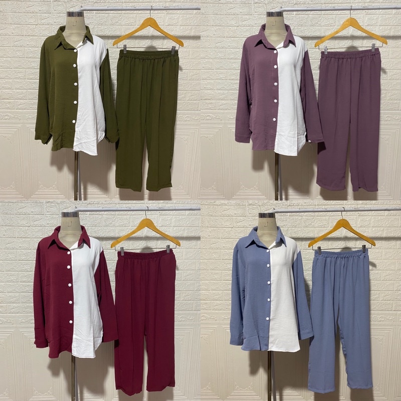 ONE SET CRINKLE NOELA STELAN SETCEL JUMBO KANCING PUTIH BIGSIZE XXL MURAH GROSIR MODELLANO