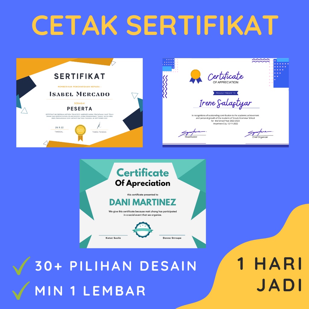 

Cetak Sertifikat Murah Cetak Piagam A4
