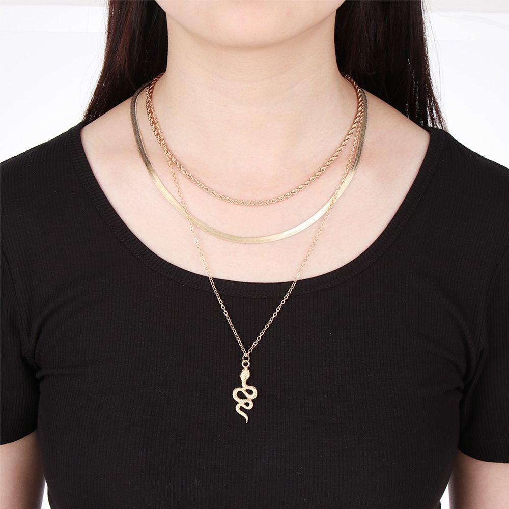 Lily Multilayer Kalung Trendy Hati Kupu-Kupu Rantai Ular