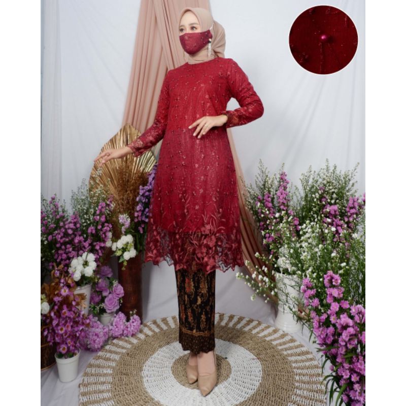 PromoSetelan Kebaya Brukat Tunik Tile Khanza/Tunik Brukat/Tunik Tile/Kebaya Modern/Kebaya Brukat