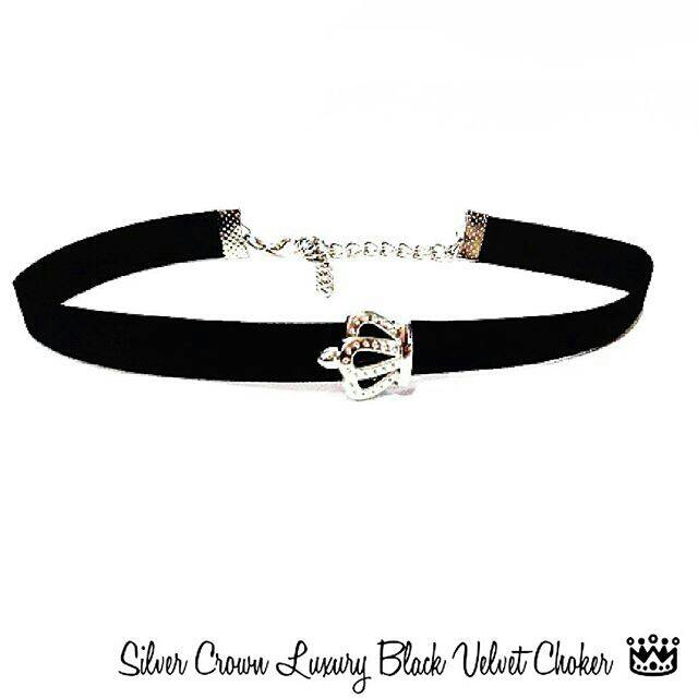 Silver Crown Luxury Black Velvet Choker Necklace | Kalung Handmade Premium Collection