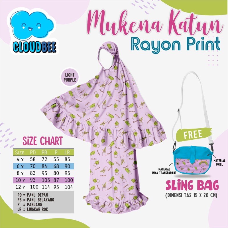 Mukena Anak Rayon Fullprint Cloudbee