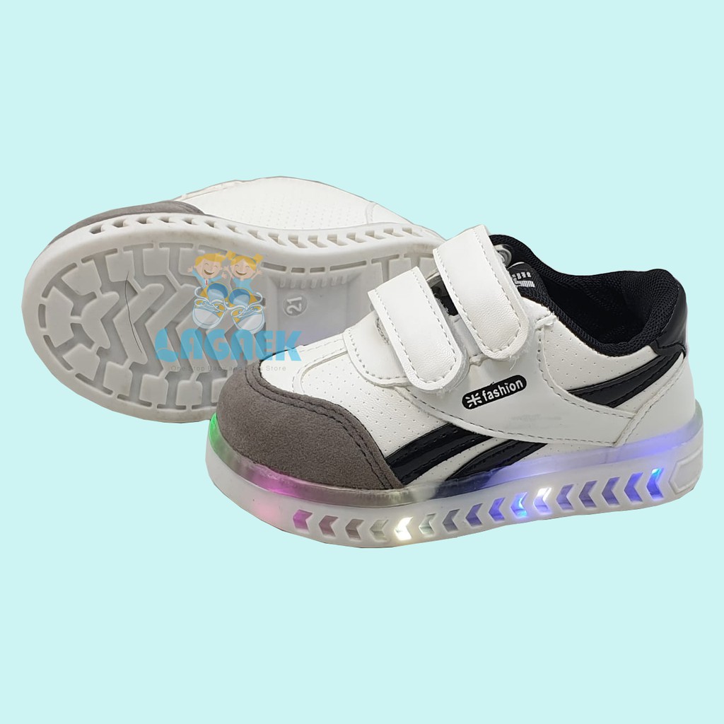 SEPATU ANAK IMPORT LED USIA 1 2 3 TAHUN WARNA PUTIH  ABU  