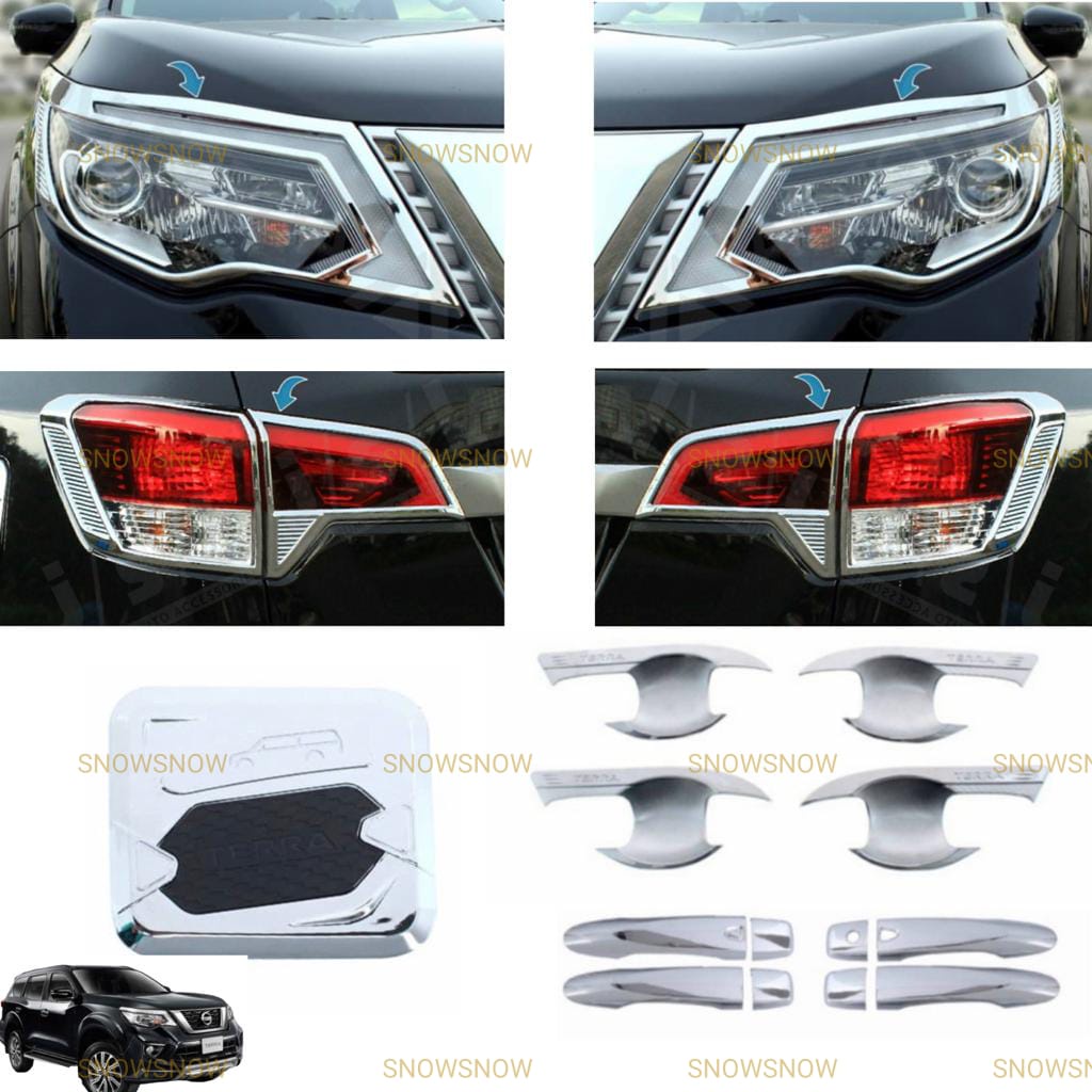 Paket Garnish Depan Belakang Outer Handle Tank Cover Nissan Terra 2018 2022 up Hitam Chrome