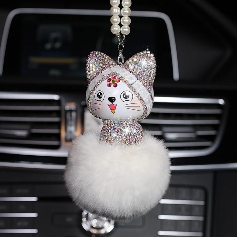 Gantungan spion mobil kucing cat hitam putih gantingan spion mobil Gantungan spion mobil kucing diamond pompom