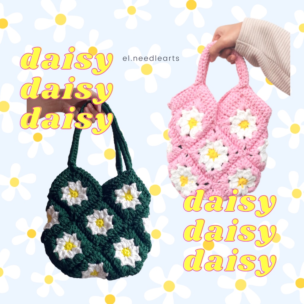 Daisy Tote Bag // Crochet Tote Bag // Tote Bag Rajut Daisy // Granny Square Tote Bag