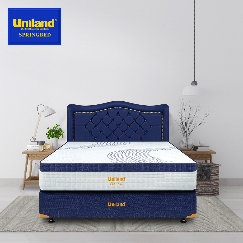 Uniland Springbed Gemini Plushtop Navy - Kasur Spring Bed Fullset