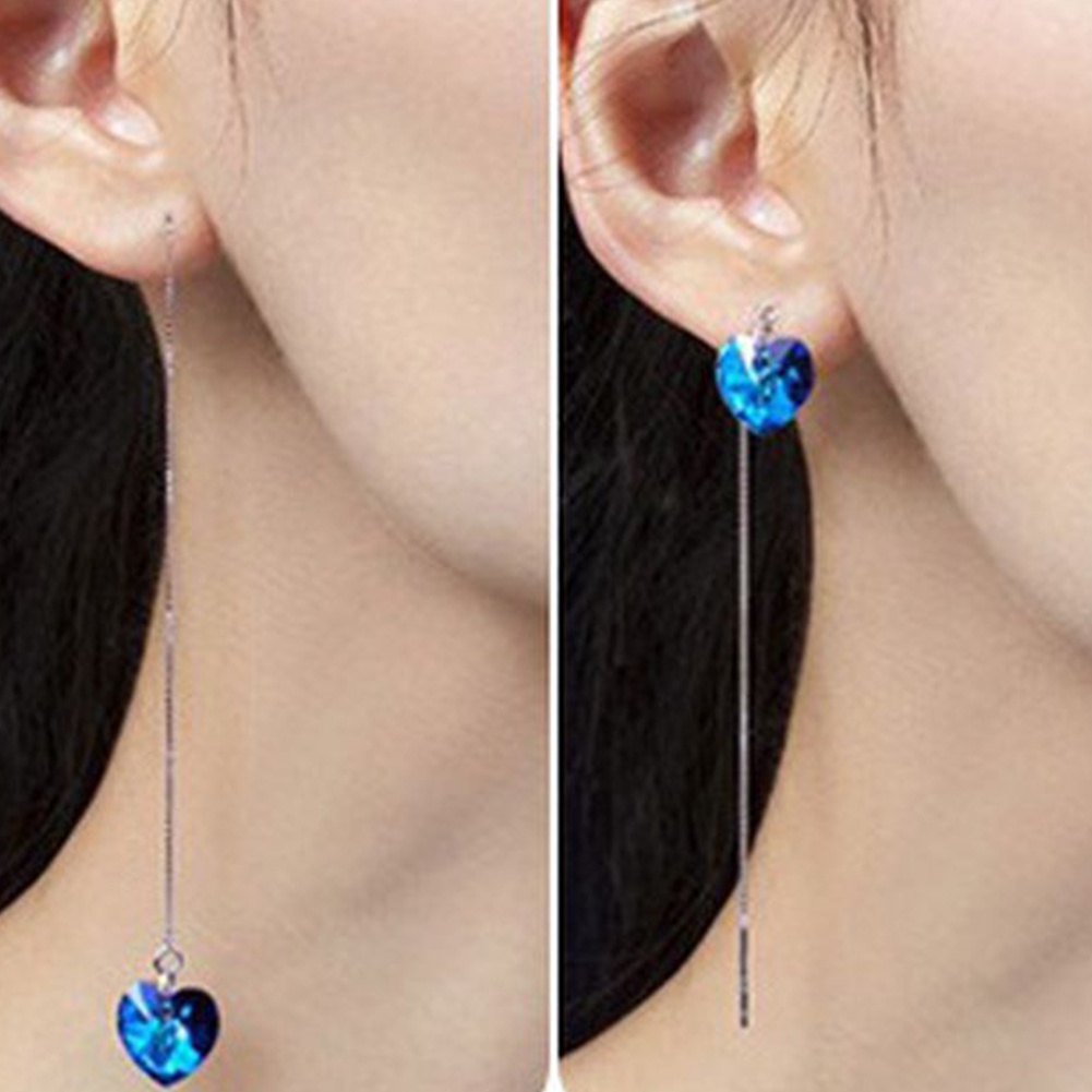 Hu Hu Hu Hu Hu Alat Bantu Pasang Kacamata♡ Anting Rantai Panjang Bentuk Hati Aksen Berlian Imitasi Untuk Wanita